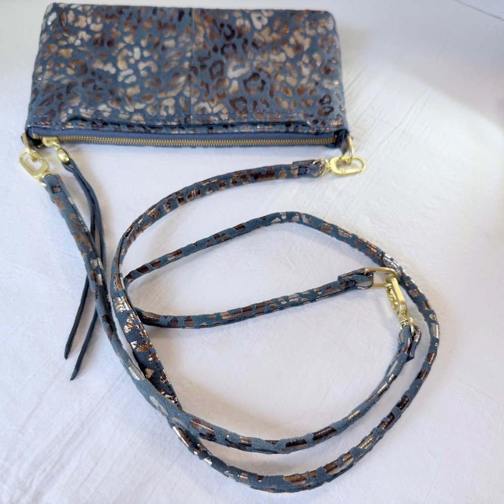 HOBO Int'l DARCY Convertible Blue Mirrored Cheetah Print Xbody Clutch Shoulder - Picture 8 of 14
